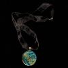 10_ Resin pendant round green on double strand ribbon with sterling silver clasp $35