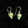 33_22K gold green tiny Venetian glass hearts, sterling silver wire .5" $40