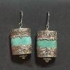 22_Nepalese silver and turquoise composite, sterling silver ear wires, 1" $35